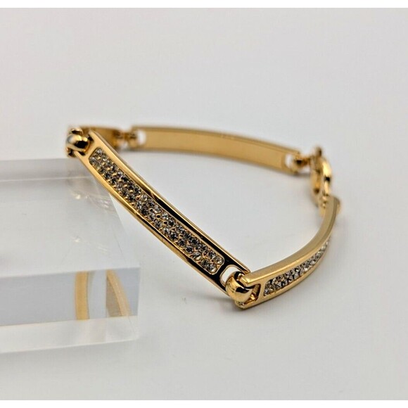 Vintage Christian Dior Gold Tone Clear Rhinestone Panel/Tennis Style Bracelet 7" - Picture 4 of 15